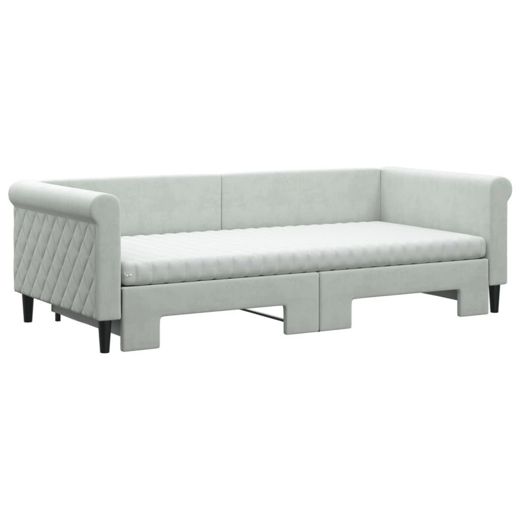 vidaXL Sofa rozsuwana z materacami, jasnoszara, 90x200 cm, aksamit