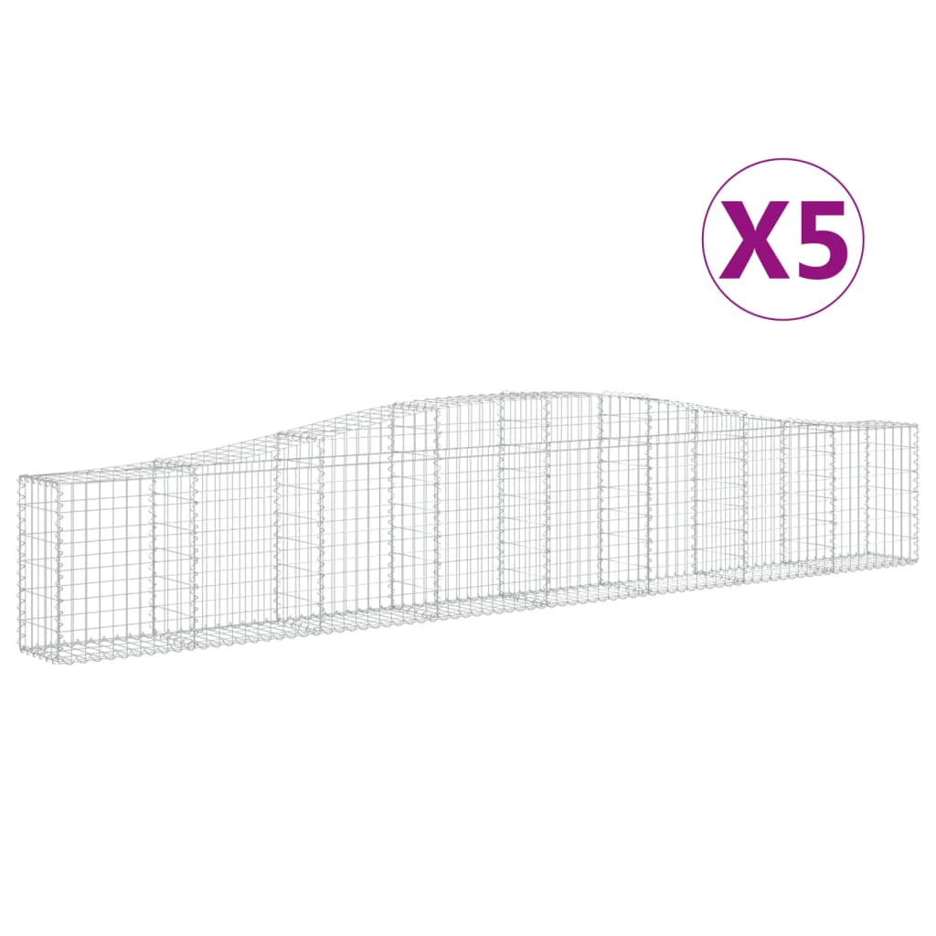 vidaXL Kosze gabionowe, 5 szt, 400x30x60/80 cm, galwanizowane żelazo