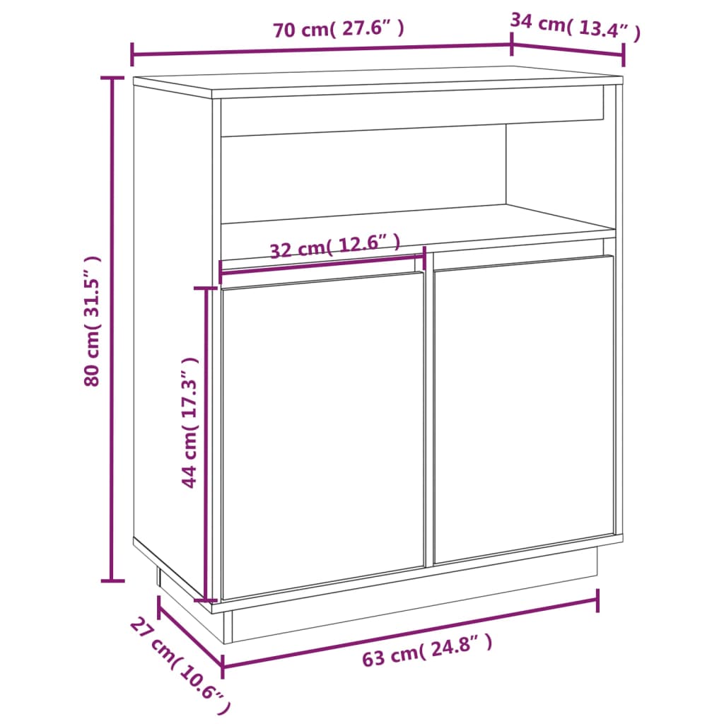 vidaXL Szafka, czarna, 70x34x80 cm, lite drewno sosnowe