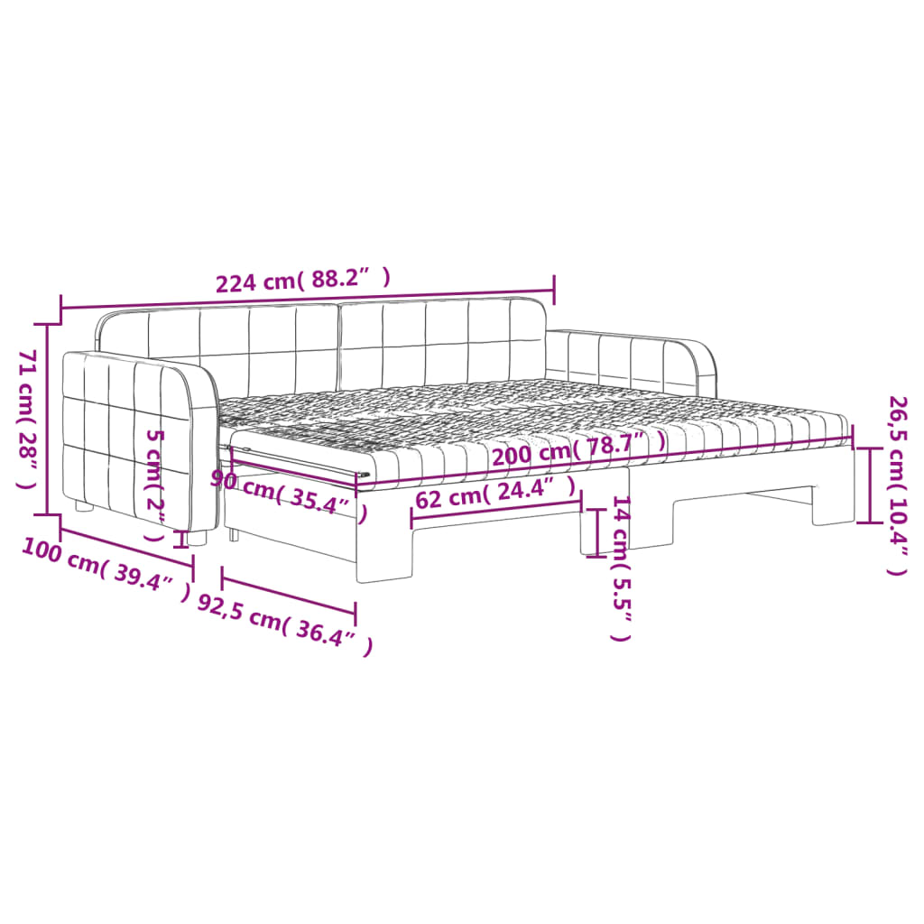 vidaXL Sofa rozsuwana z materacami, ciemnoszara, 90x200 cm, aksamit