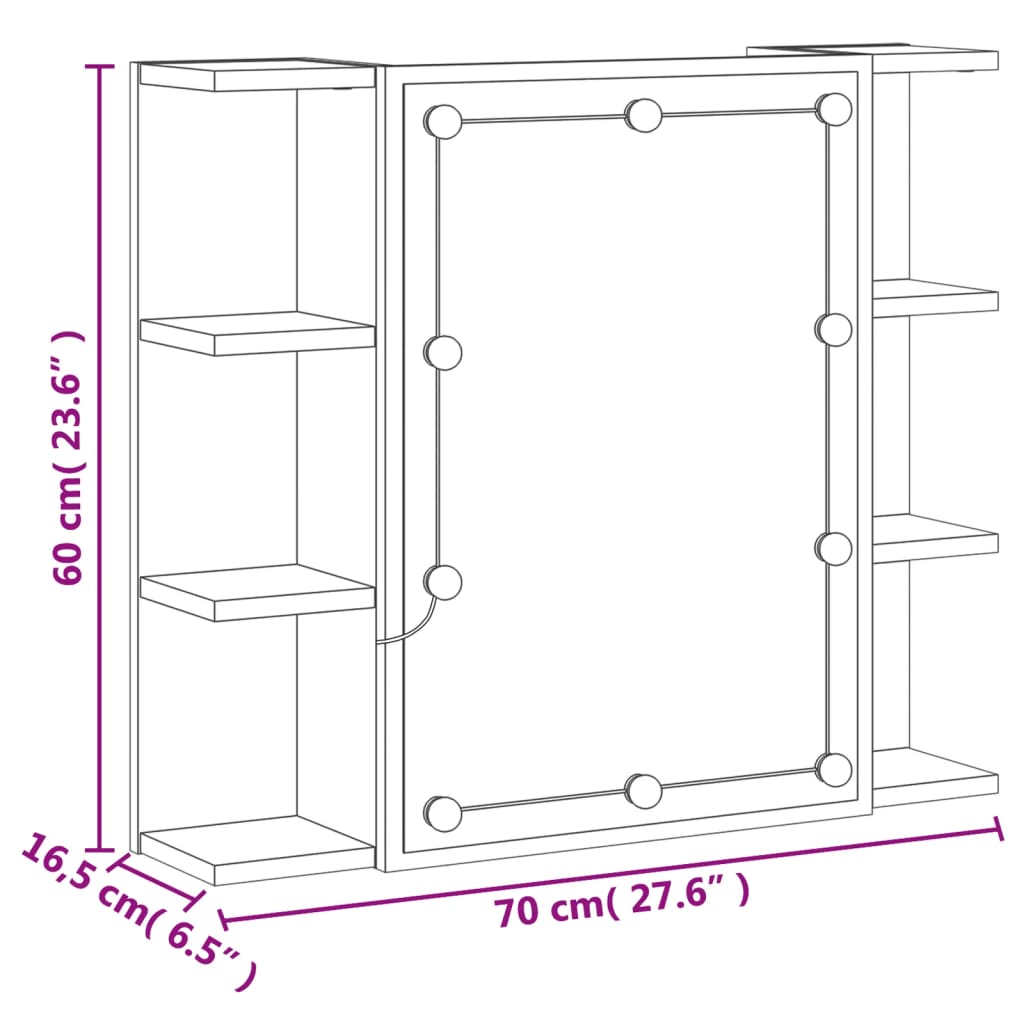 vidaXL Szafka z lustrem i oświetleniem LED, czarna, 70x16,5x60 cm