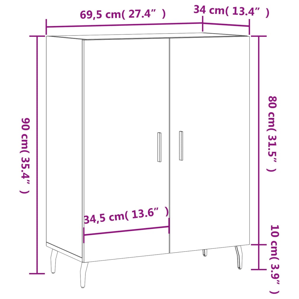 vidaXL Szafka, szarość betonu, 69,5x34x90 cm, materiał drewnopochodny