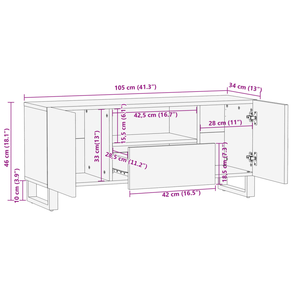 vidaXL Szafka pod telewizor, 100x34x46 cm, lite drewno mango