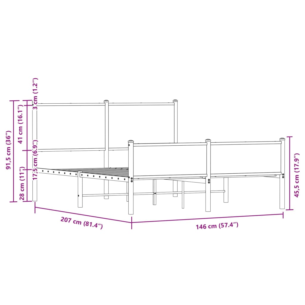 vidaXL Metalowa rama łóżka z wezgłowiem i zanóżkiem 140x200 cm