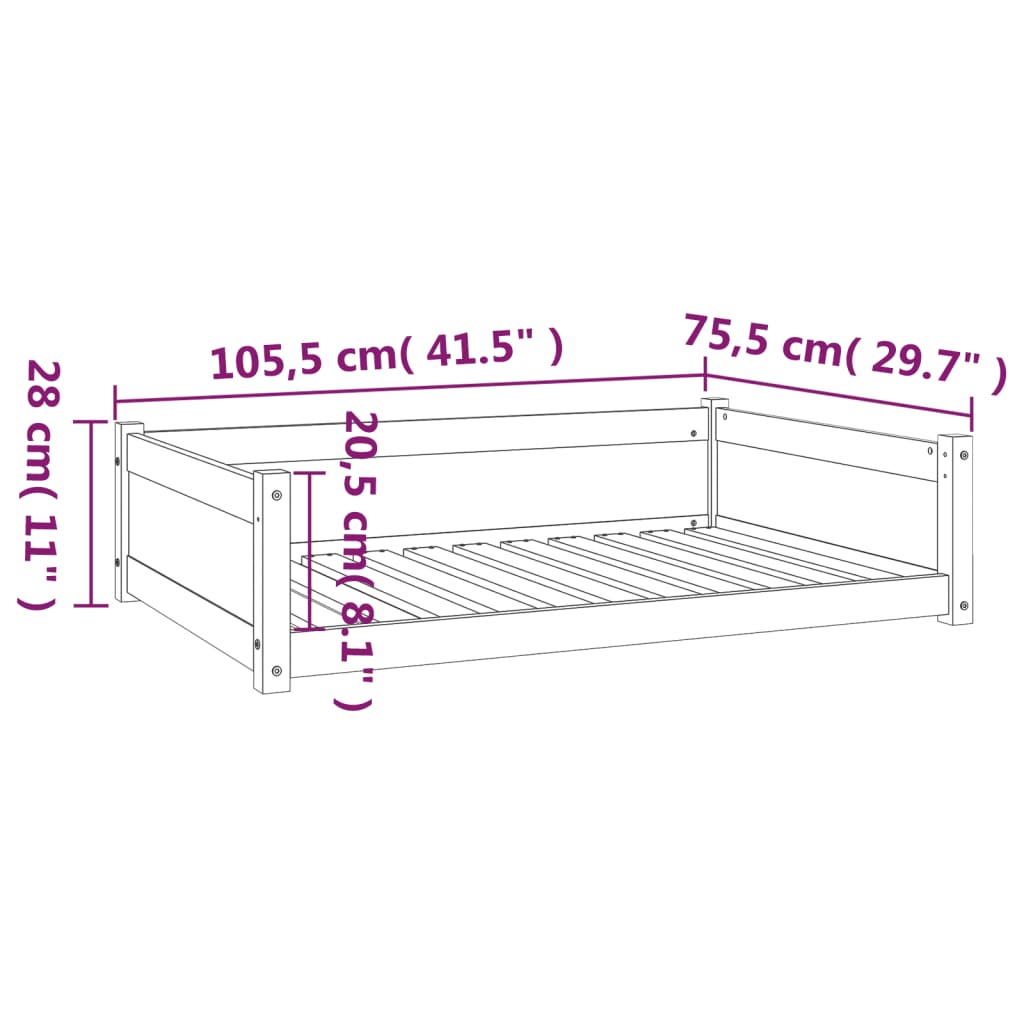 vidaXL Legowisko dla psa, 105,5x75,5x28 cm, lite drewno sosnowe