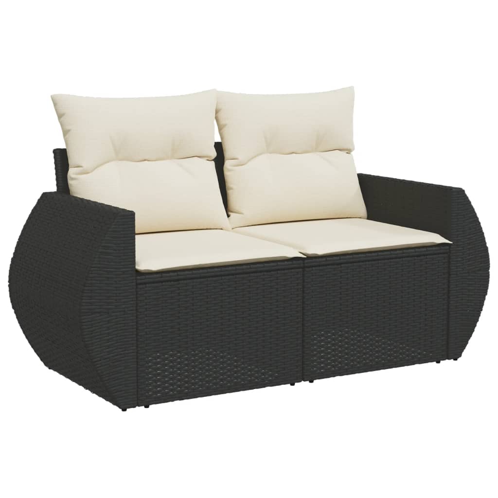 vidaXL Sofa ogrodowa z poduszkami, 2-osobowa, czarna, polirattan