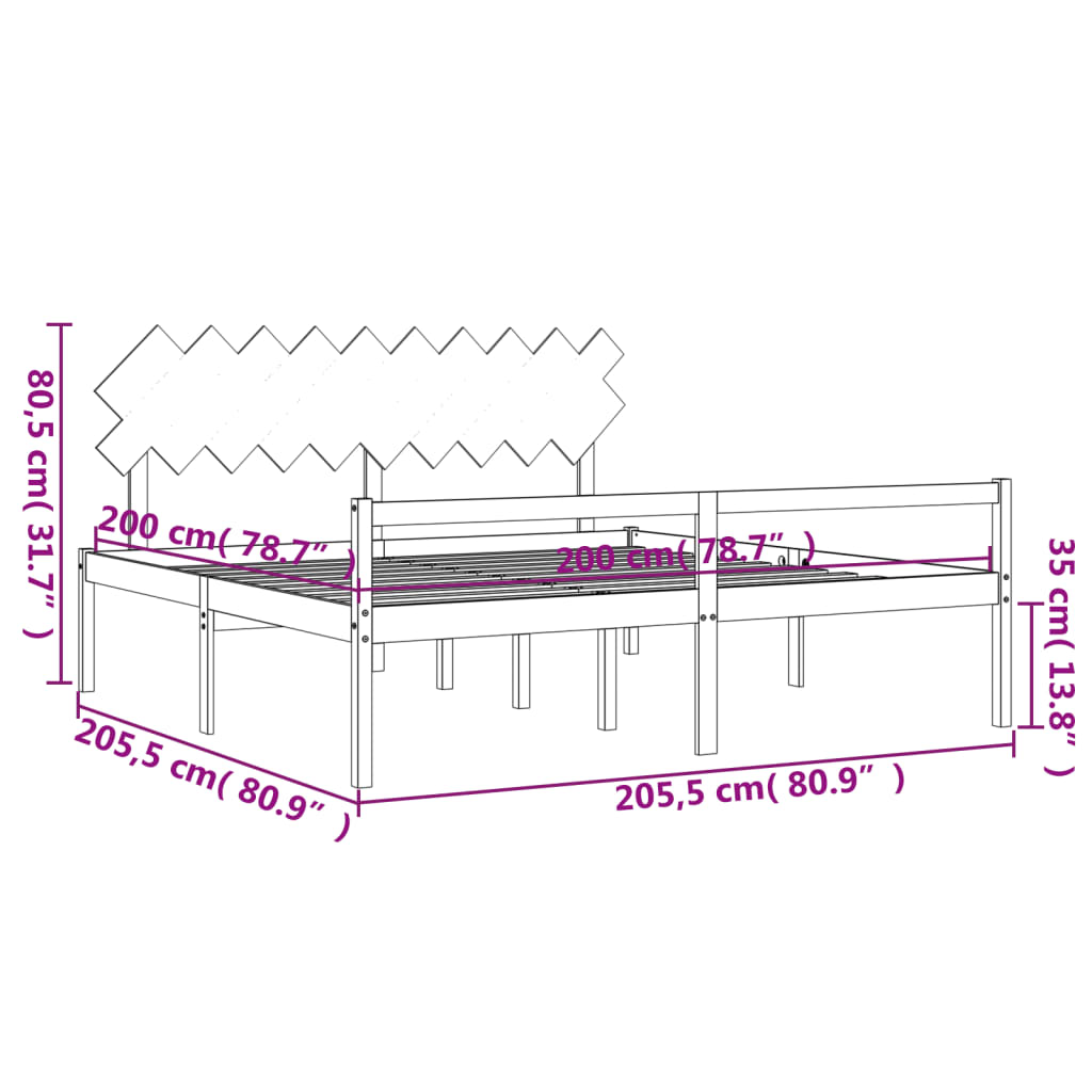 vidaXL Łóżko dla seniora, z wezgłowiem, czarne 200x200 cm, lite drewno