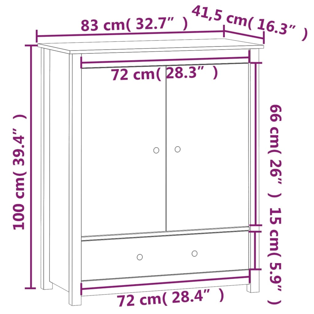 vidaXL Szafka, biała, 83x41,5x100 cm, lite drewno sosnowe