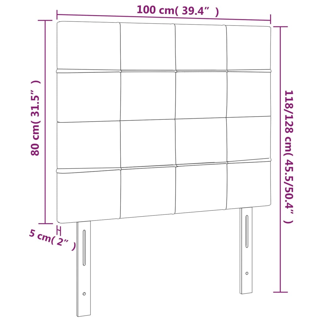 vidaXL Zagłówek do łóżka z LED, kremowy, 100x5x118/128 cm, tkanina