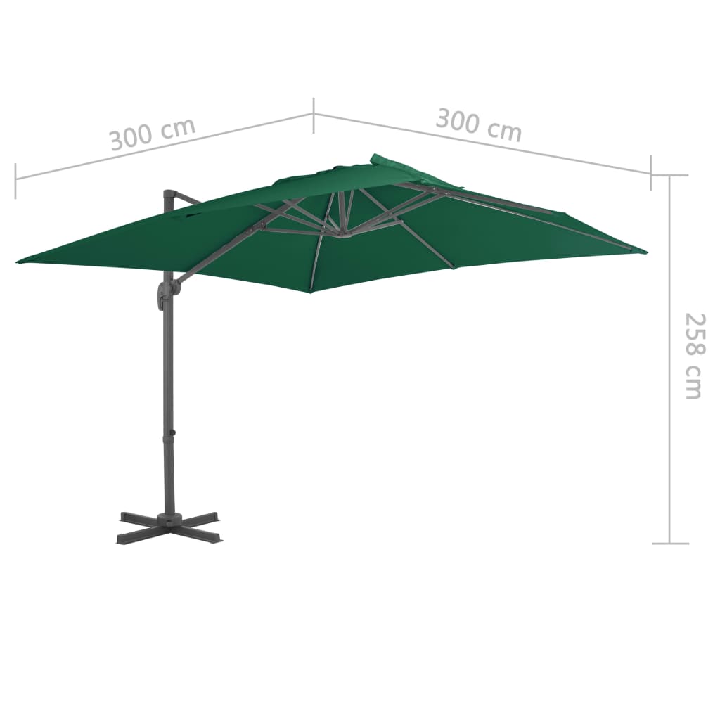 vidaXL Parasol wiszący z aluminiowym słupkiem, 300x300 cm, zielony