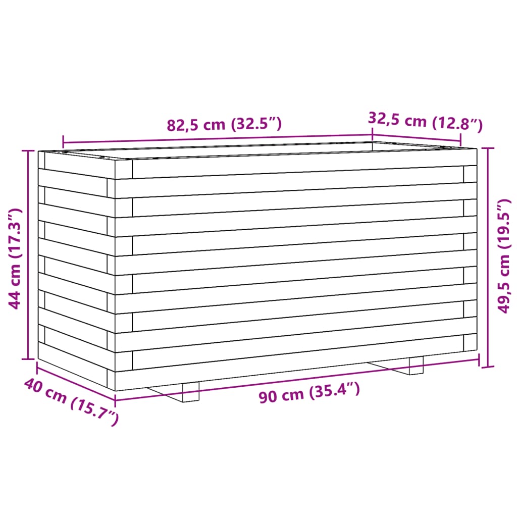 vidaXL Donica ogrodowa, 90x40x49,5 cm, lite drewno sosnowe