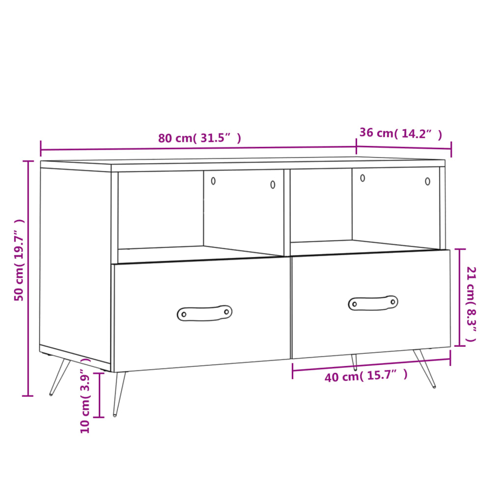 vidaXL Szafka pod TV, biała, 80x36x50 cm, materiał drewnopochodny