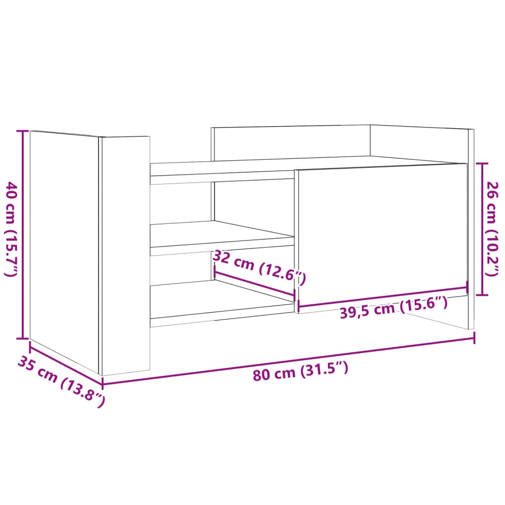 vidaXL Szafka pod telewizor, brązowy dąb, 80x35x40 cm