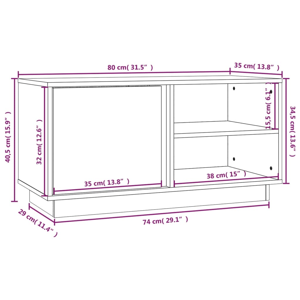 vidaXL Szafka pod telewizor, szara, 80x35x40,5 cm, lite drewno sosnowe