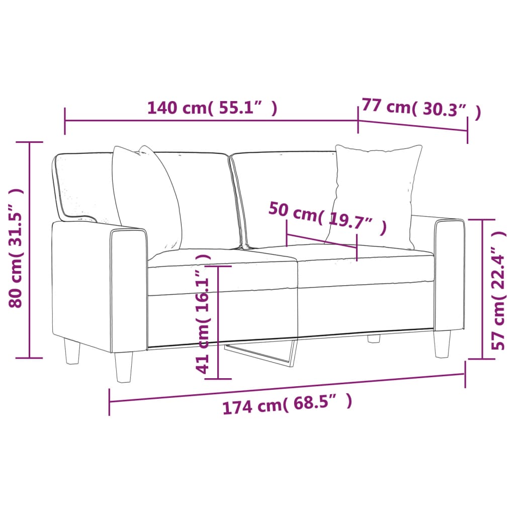 vidaXL 2-osobowa sofa z poduszkami, czarna, 140 cm, sztuczna skóra