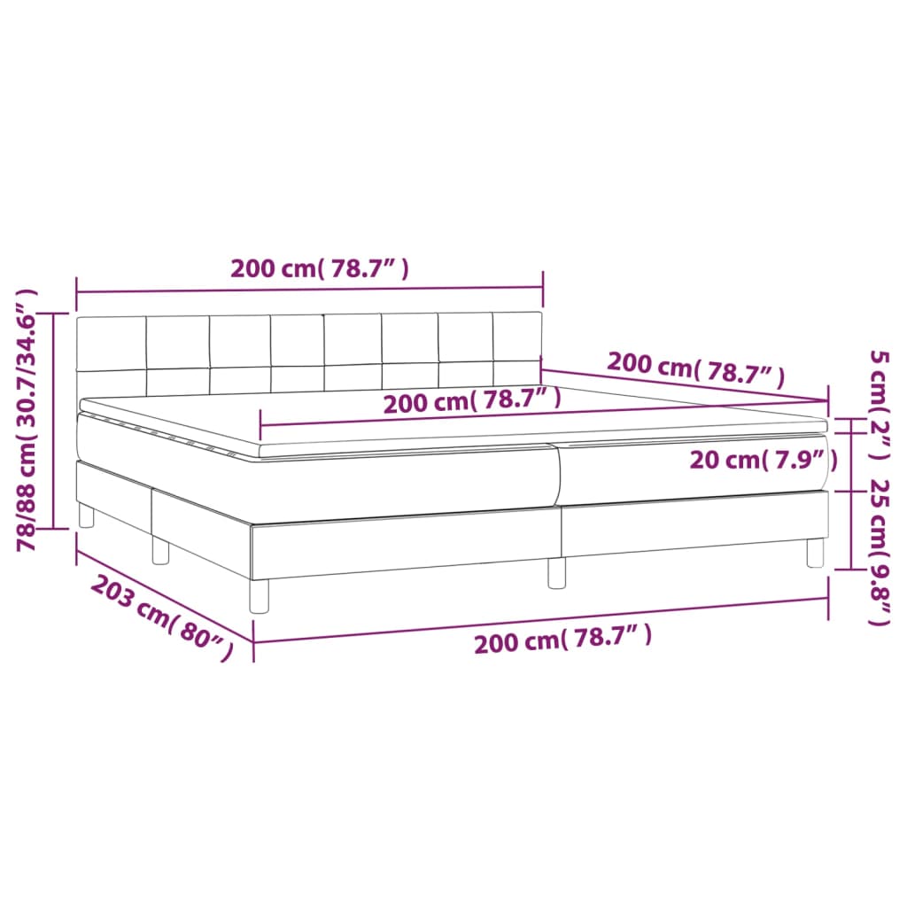 vidaXL Łóżko kontynentalne, materac i LED, niebieski aksamit 200x200cm