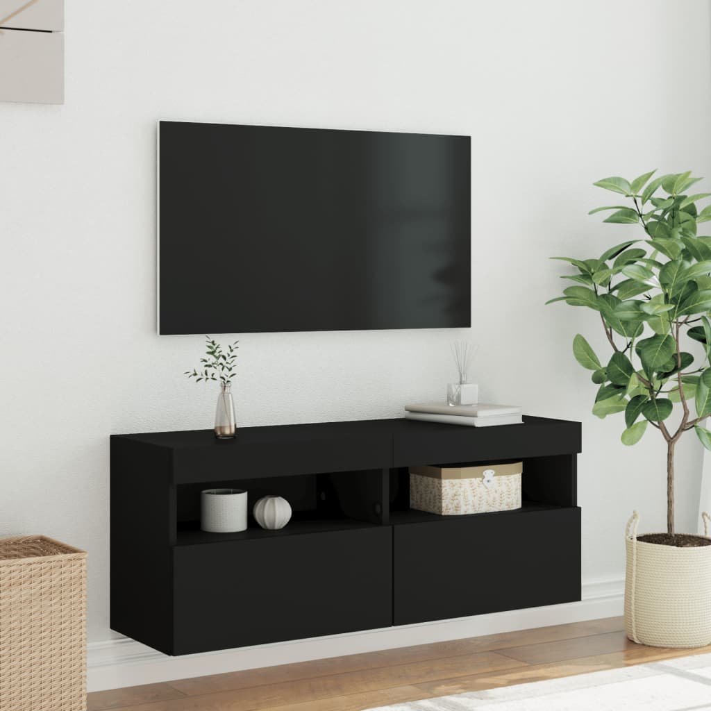 vidaXL Ścienna szafka TV z LED, czarna, 100x30x40 cm