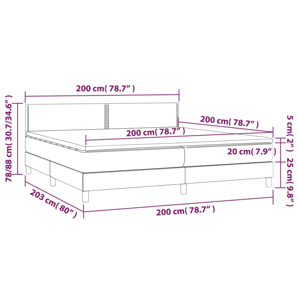 vidaXL Łóżko kontynentalne z materacem i LED, różowy aksamit 200x200cm