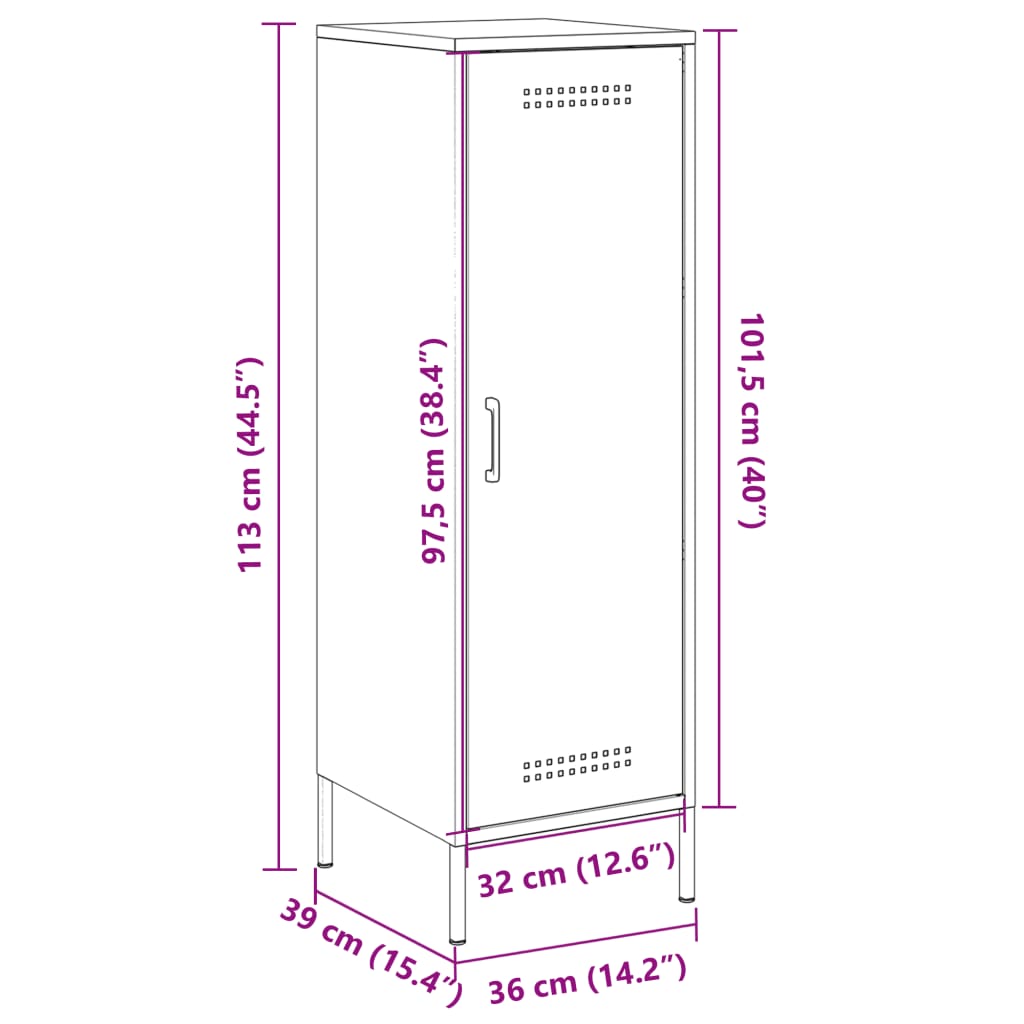 vidaXL Szafka, oliwkowa, 36x39x113 cm, stal