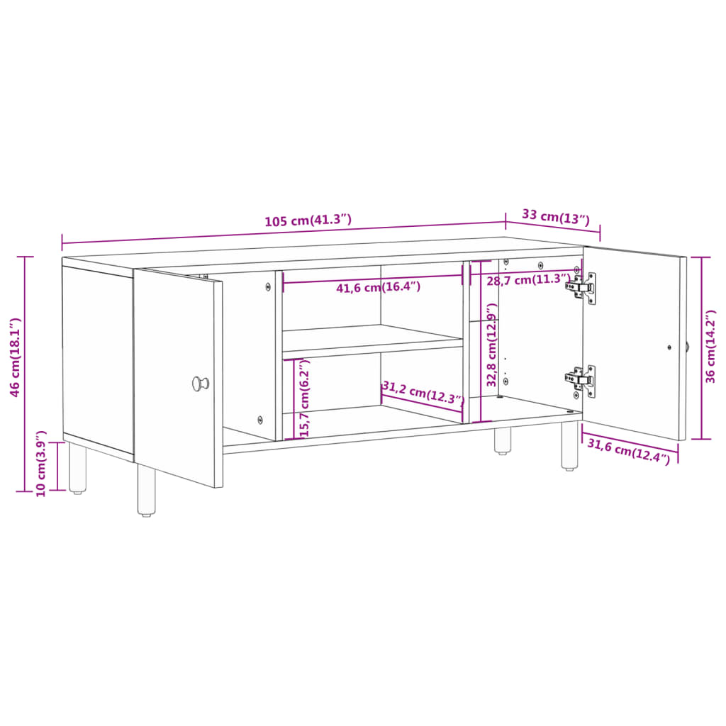 vidaXL Szafka pod telewizor, 105x33x46 cm, lite drewno akacjowe