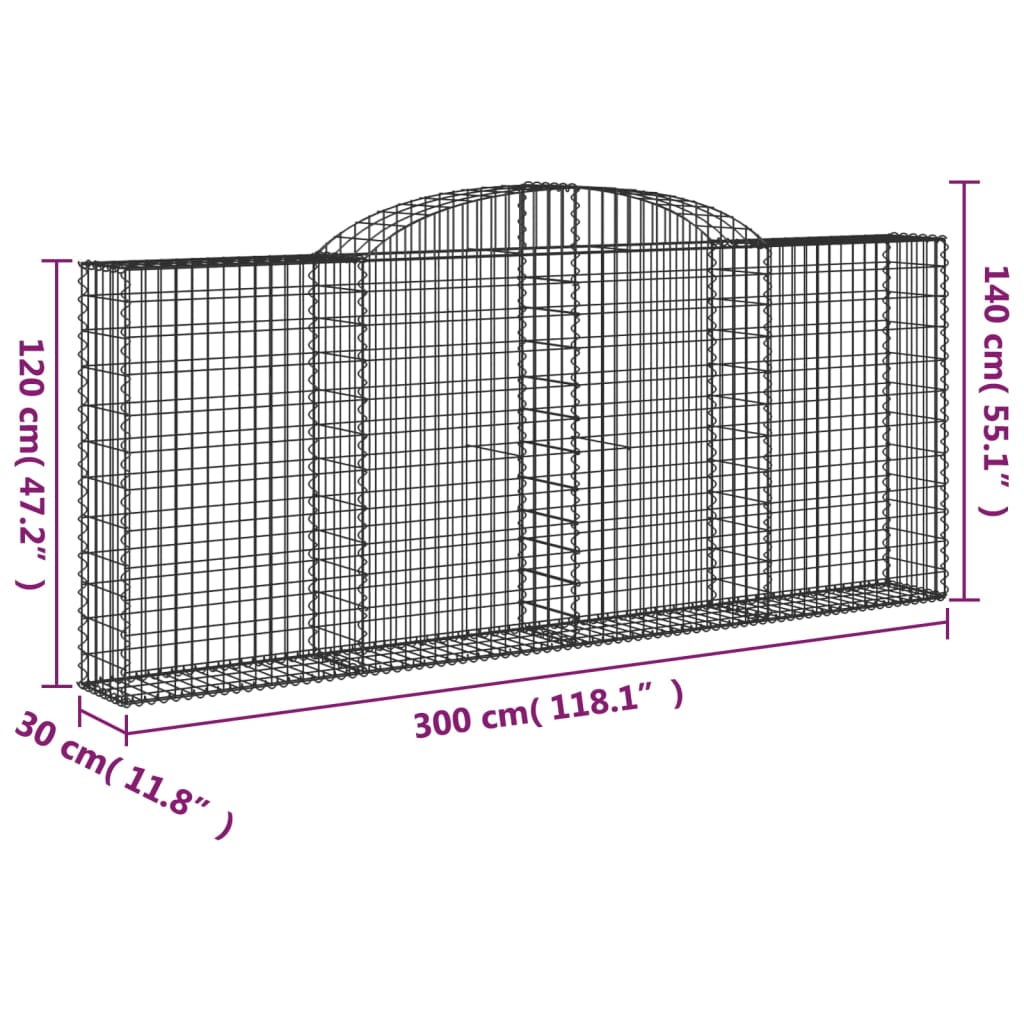 vidaXL Kosze gabionowe, 9 szt, 300x30x120/140cm, galwanizowane żelazo