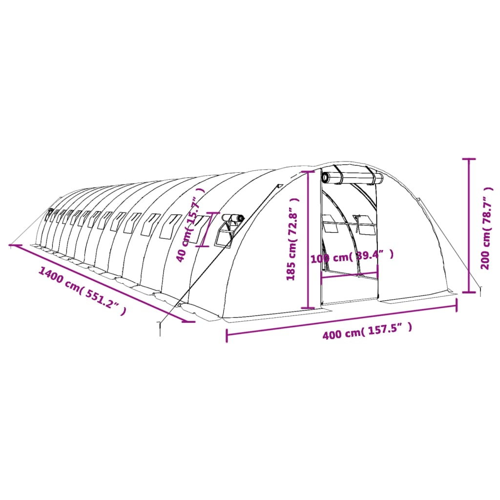 vidaXL Szklarnia ze stalową ramą, biała, 56 m², 14x4x2 m