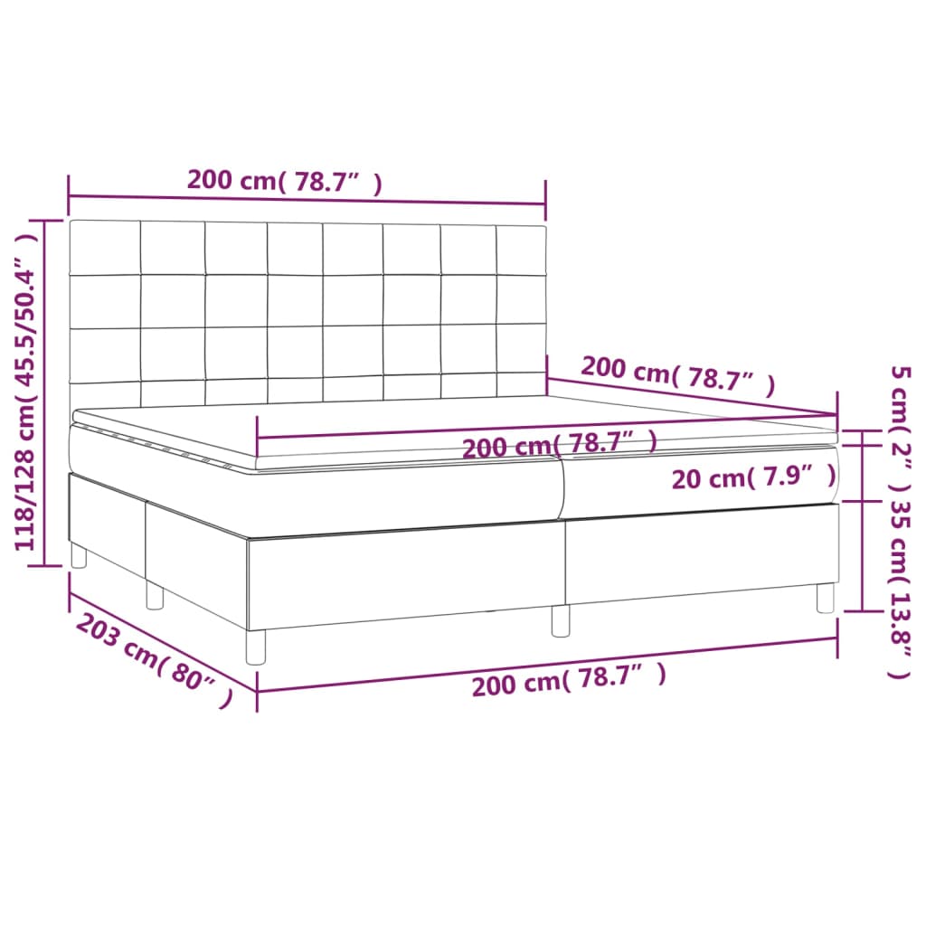 vidaXL Łóżko kontynentalne z materacem i LED zielony aksamit 200x200cm