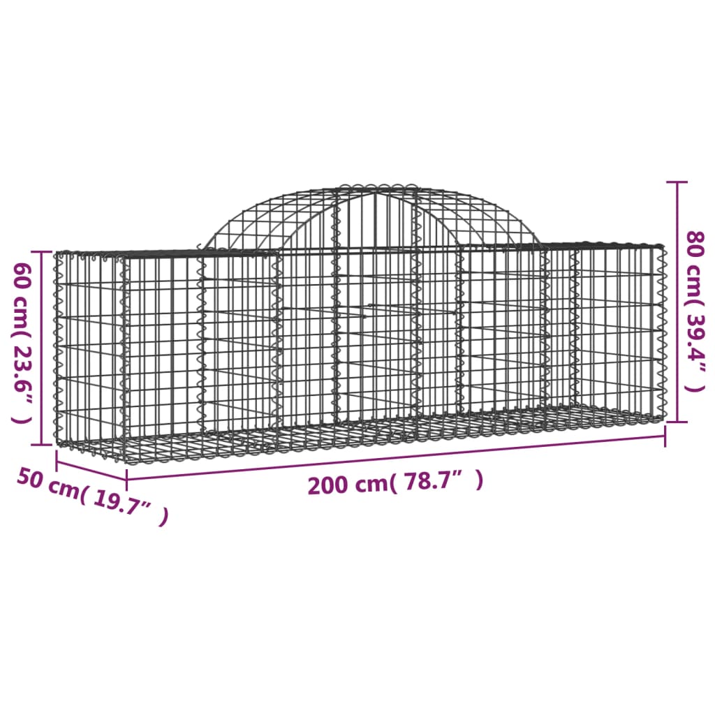 vidaXL Kosze gabionowe, 5 szt., 200x50x60/80 cm, galwanizowane żelazo