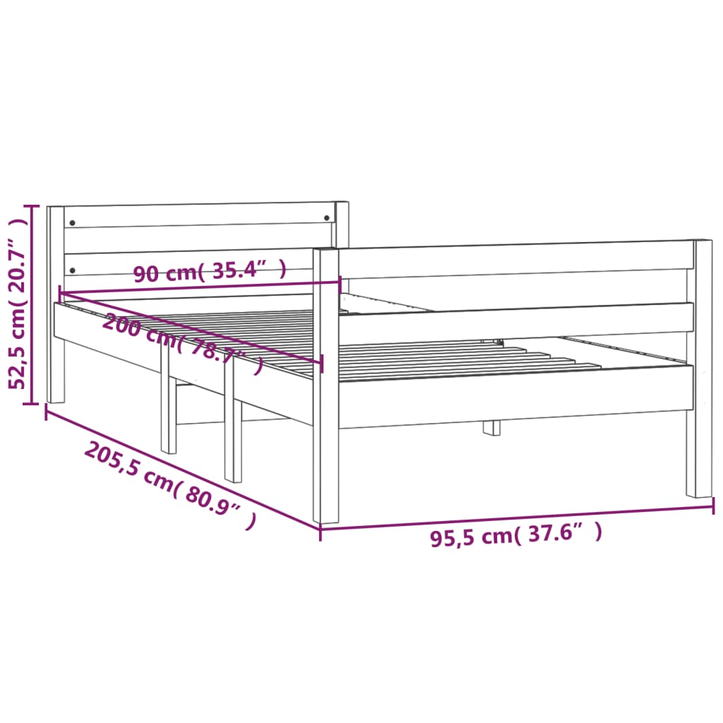 vidaXL Rama łóżka bez materaca, 90x200 cm, lite drewno sosnowe