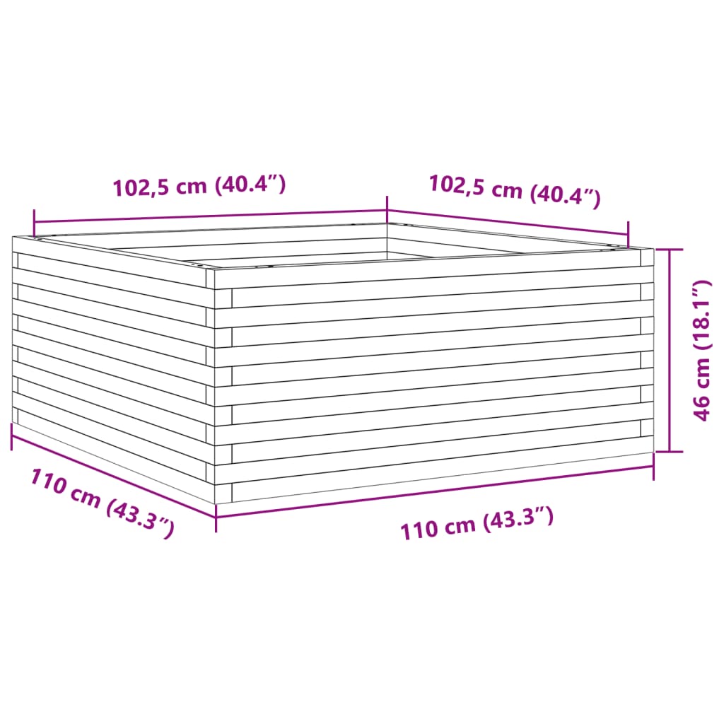 vidaXL Donica ogrodowa, 110x110x46 cm, lite drewno sosnowe