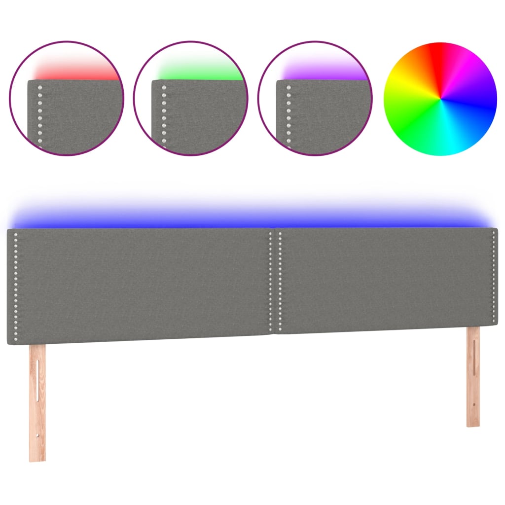 vidaXL Zagłówek do łóżka z LED, ciemnoszary, 180x5x78/88 cm, tkanina