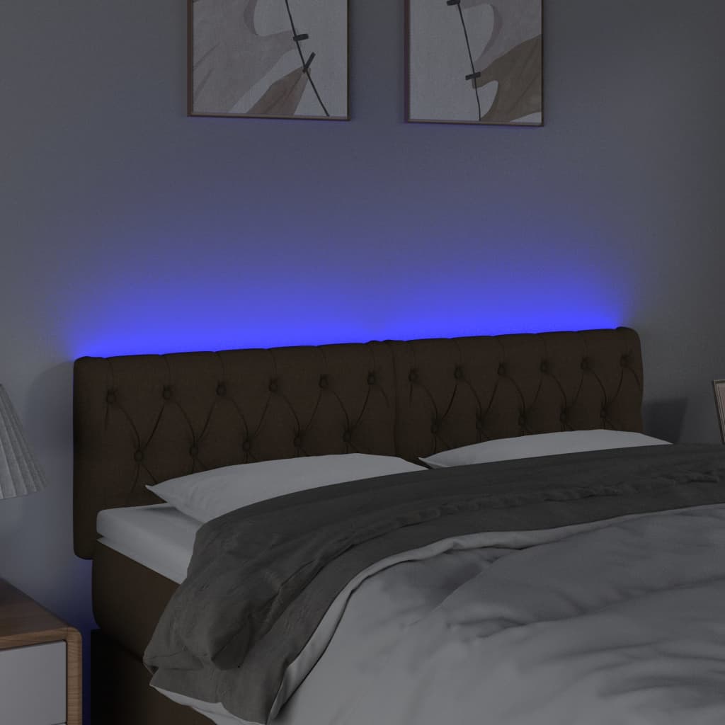 vidaXL Zagłówek do łóżka z LED, ciemnobrązowy, 160x7x78/88 cm, tkanina