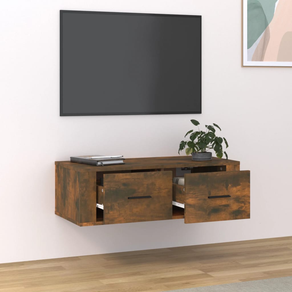 vidaXL Wisząca szafka pod TV, przydymiony dąb, 80x36x25 cm