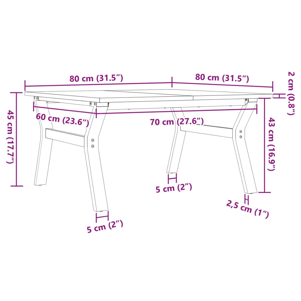 vidaXL Stolik kawowy z nogami w kształcie litery Y, 80x80x45 cm