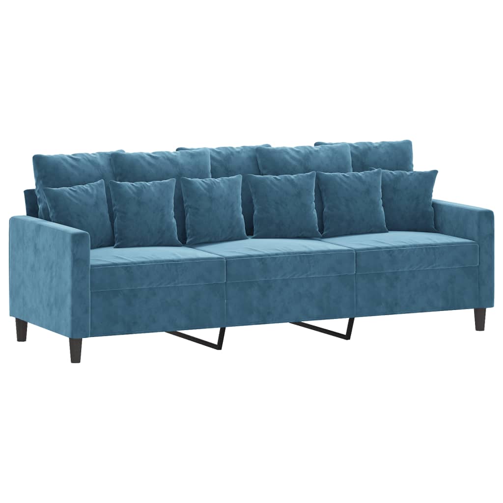 vidaXL Sofa 3-osobowa, niebieski, 180 cm, tapicerowana aksamitem