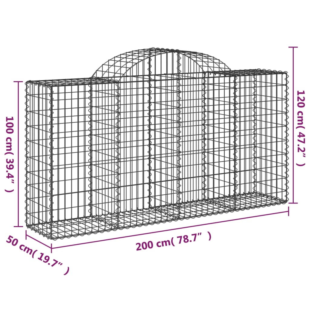 vidaXL Kosze gabionowe, 12 szt, 200x50x100/120cm, galwanizowane żelazo