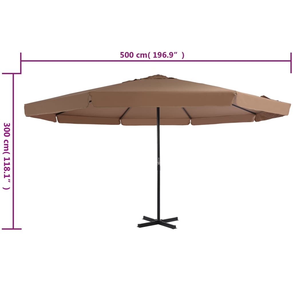 vidaXL Parasol ogrodowy na słupku aluminiowym, 500 cm, taupe