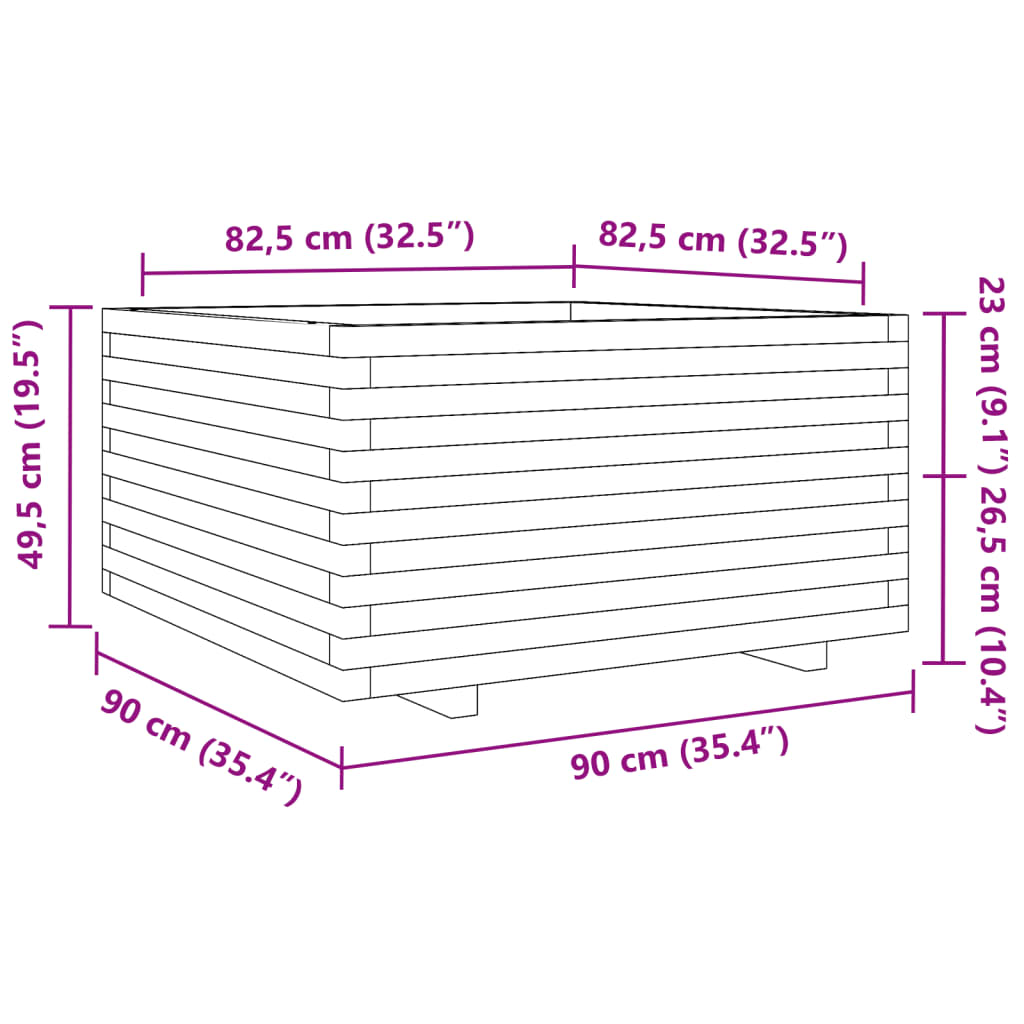 vidaXL Donica ogrodowa, 90x90x49,5 cm, impregnowane drewno sosnowe