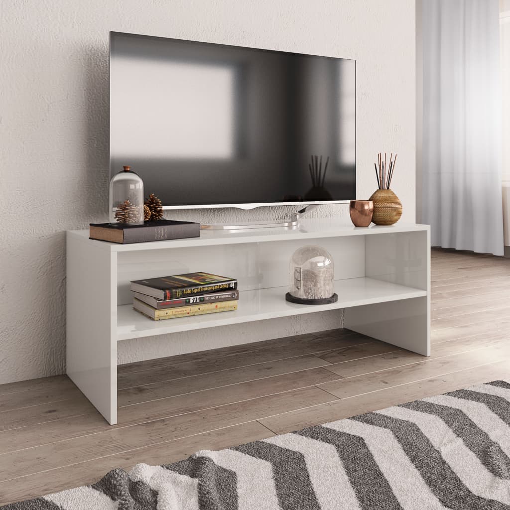 vidaXL Szafka pod TV, biała, wysoki połysk, 100x40x40 cm