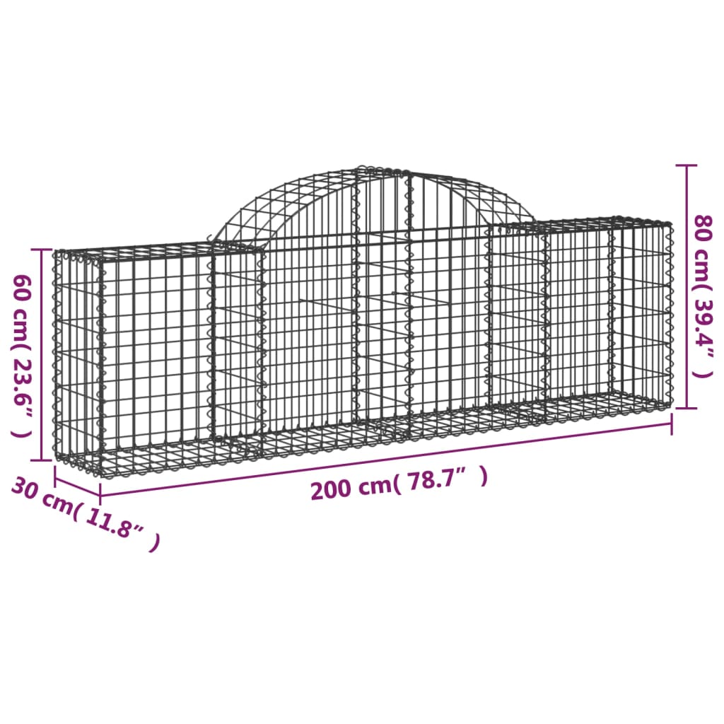 vidaXL Kosze gabionowe, 13 szt, 200x30x60/80 cm, galwanizowane żelazo