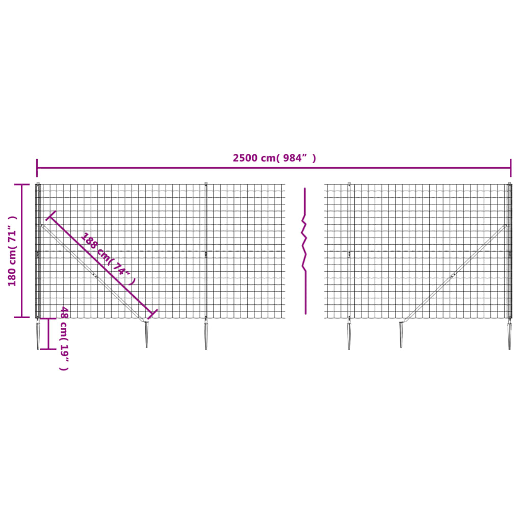 vidaXL Ogrodzenie z siatki, z kotwami, antracytowe, 1,8x25 m