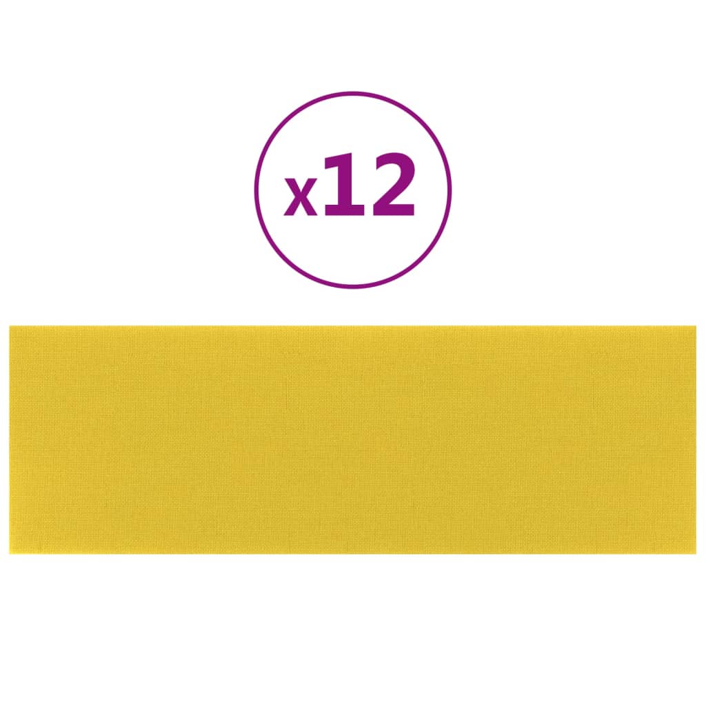 vidaXL Panele ścienne, 12 szt, jasnożółte, 90x30 cm, tkanina, 3,24 m²