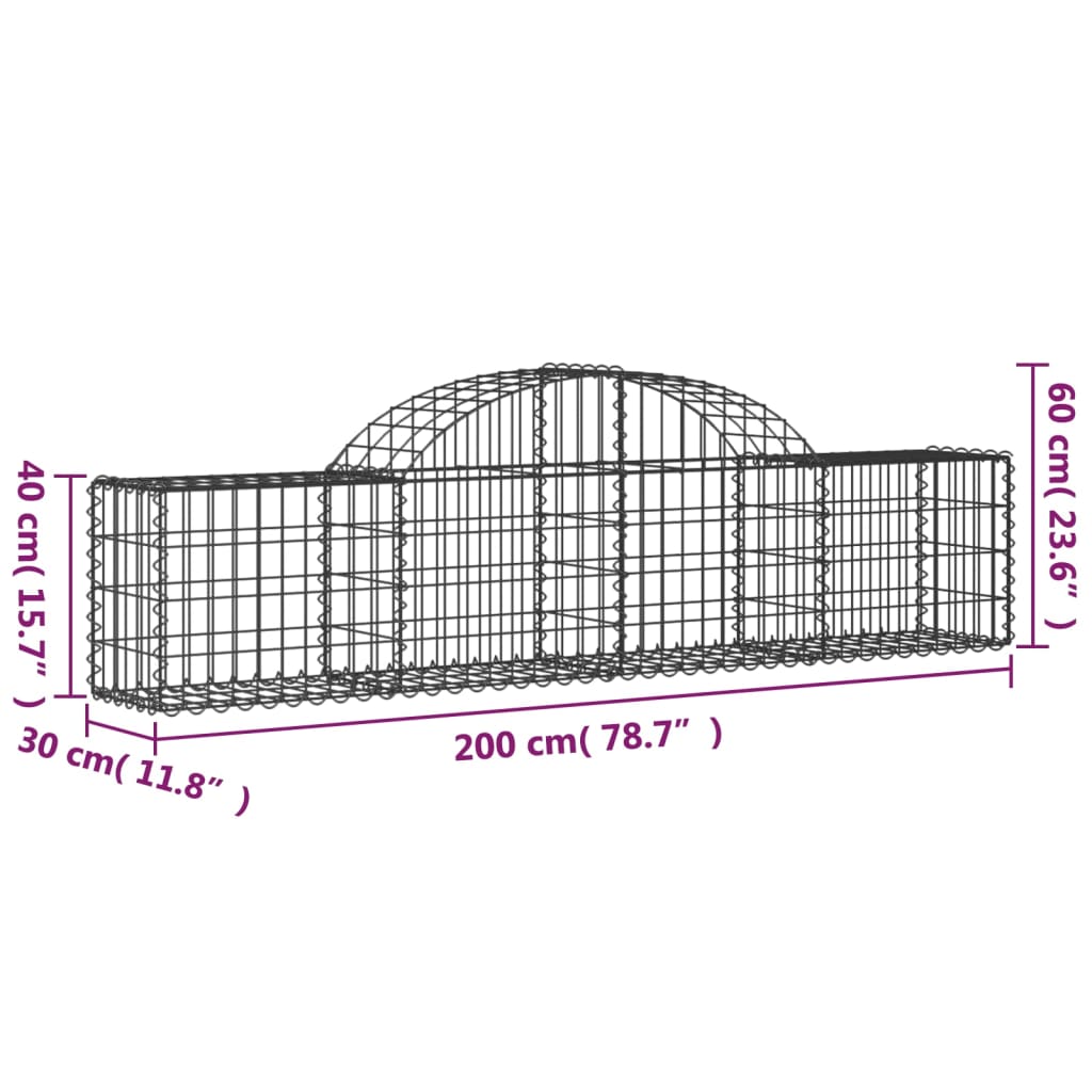 vidaXL Kosze gabionowe, 25 szt, 200x30x40/60 cm, galwanizowane żelazo