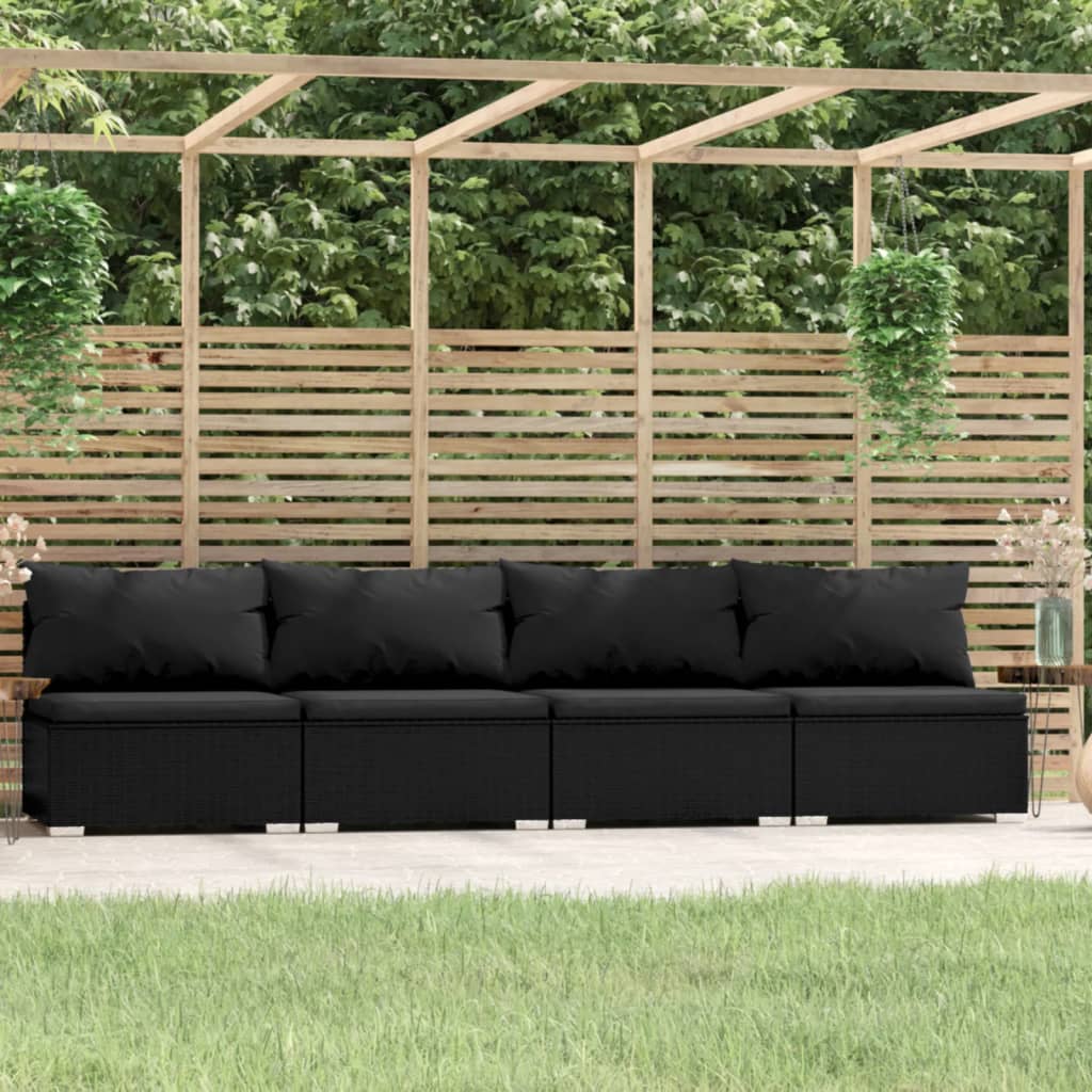 vidaXL 4-osobowa sofa z poduszkami, czarna, polirattan