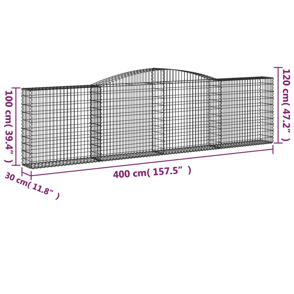 vidaXL Kosze gabionowe, 4 szt, 400x30x100/120 cm, galwanizowane żelazo