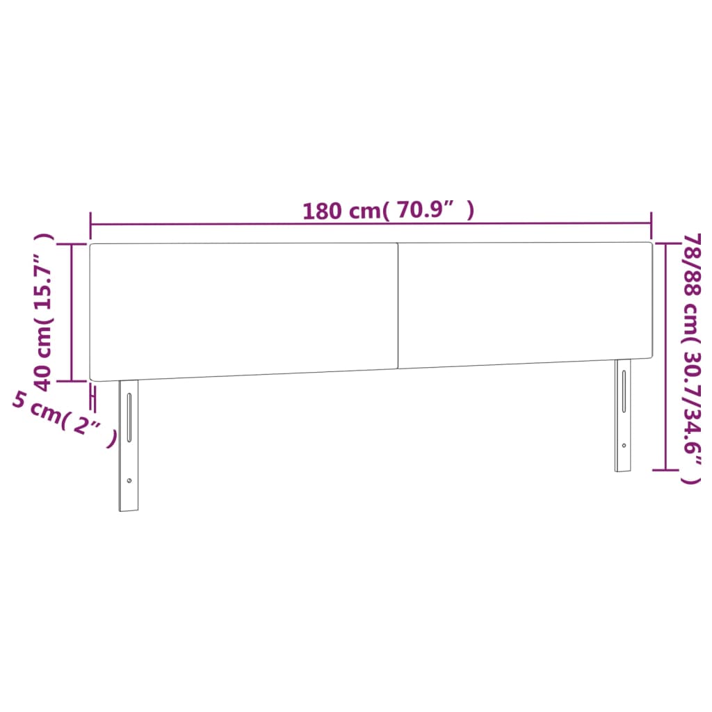 vidaXL Zagłówek do łóżka z LED, jasnoszary, 180x5x78/88 cm, aksamit