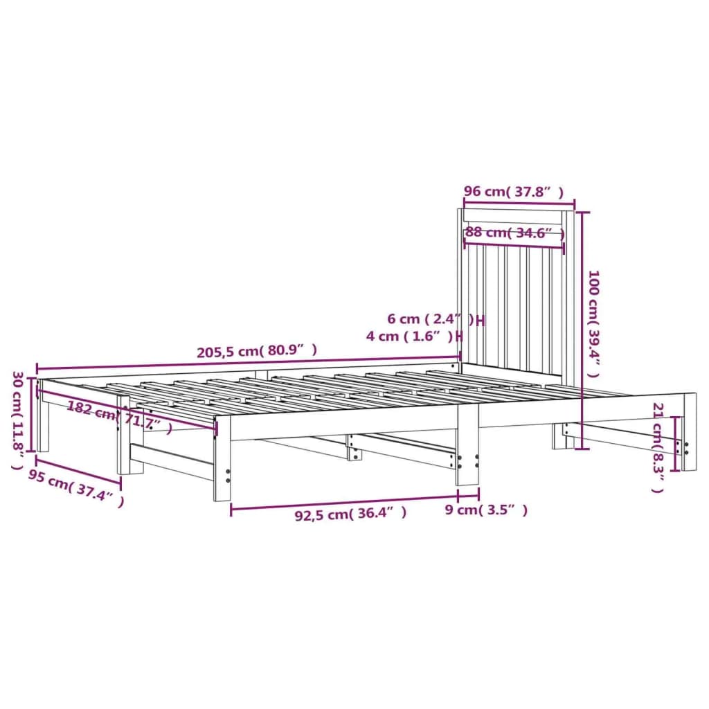 vidaXL Łóżko rozsuwane, białe, 2x(90x200) cm, lite drewno sosnowe