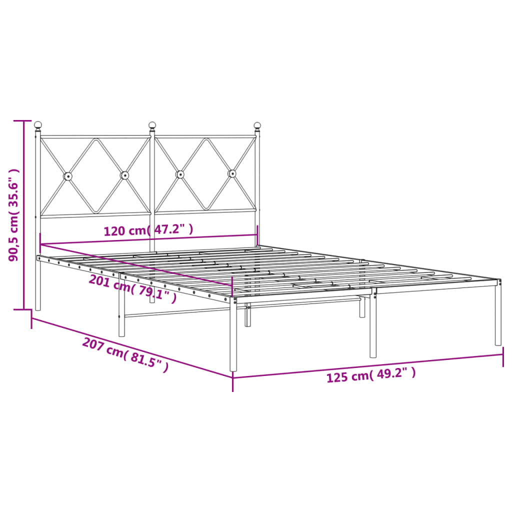 vidaXL Metalowa rama łóżka z wezgłowiem, czarna, 120x200 cm