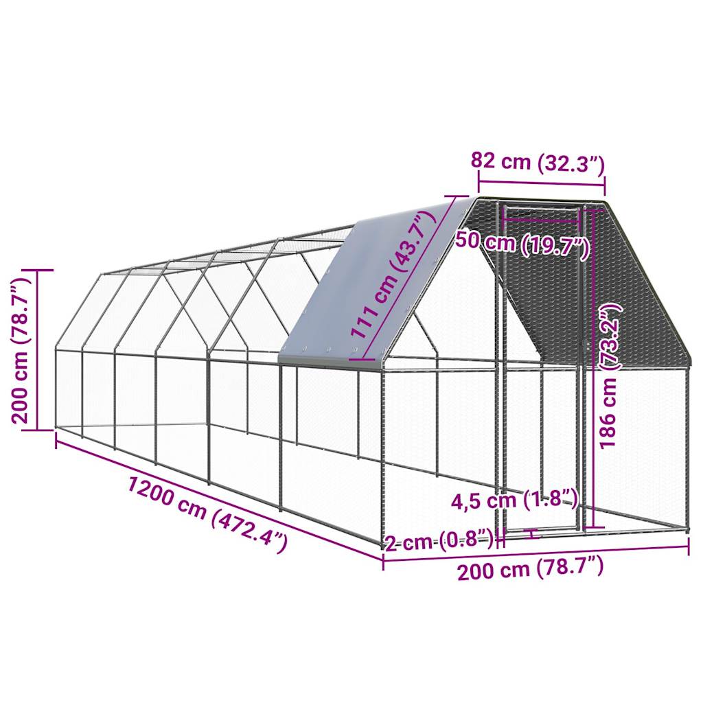 vidaXL Klatka dla kurcząt, 2x12x2 m, stal galwanizowana