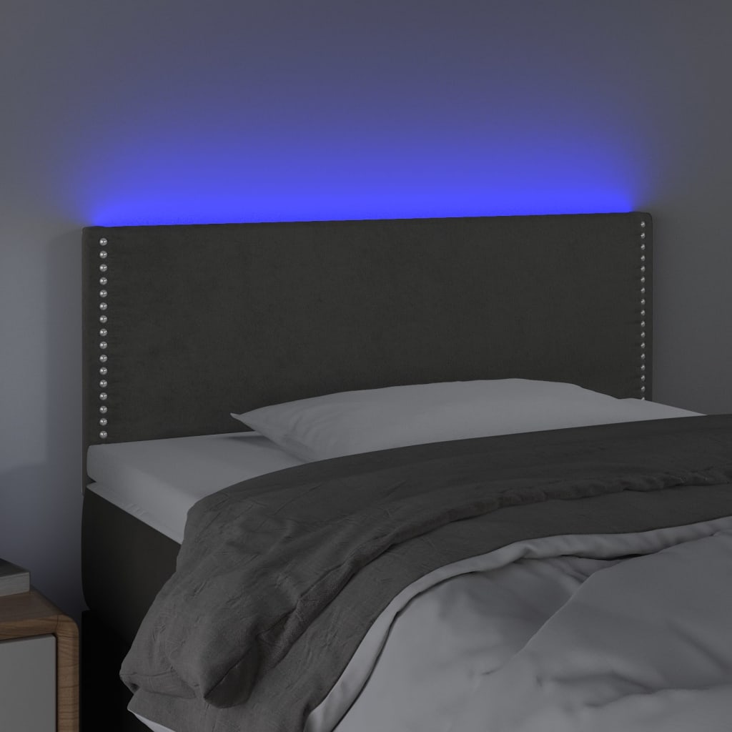 vidaXL Zagłówek do łóżka z LED, ciemnoszary, 100x5x78/88 cm, aksamit